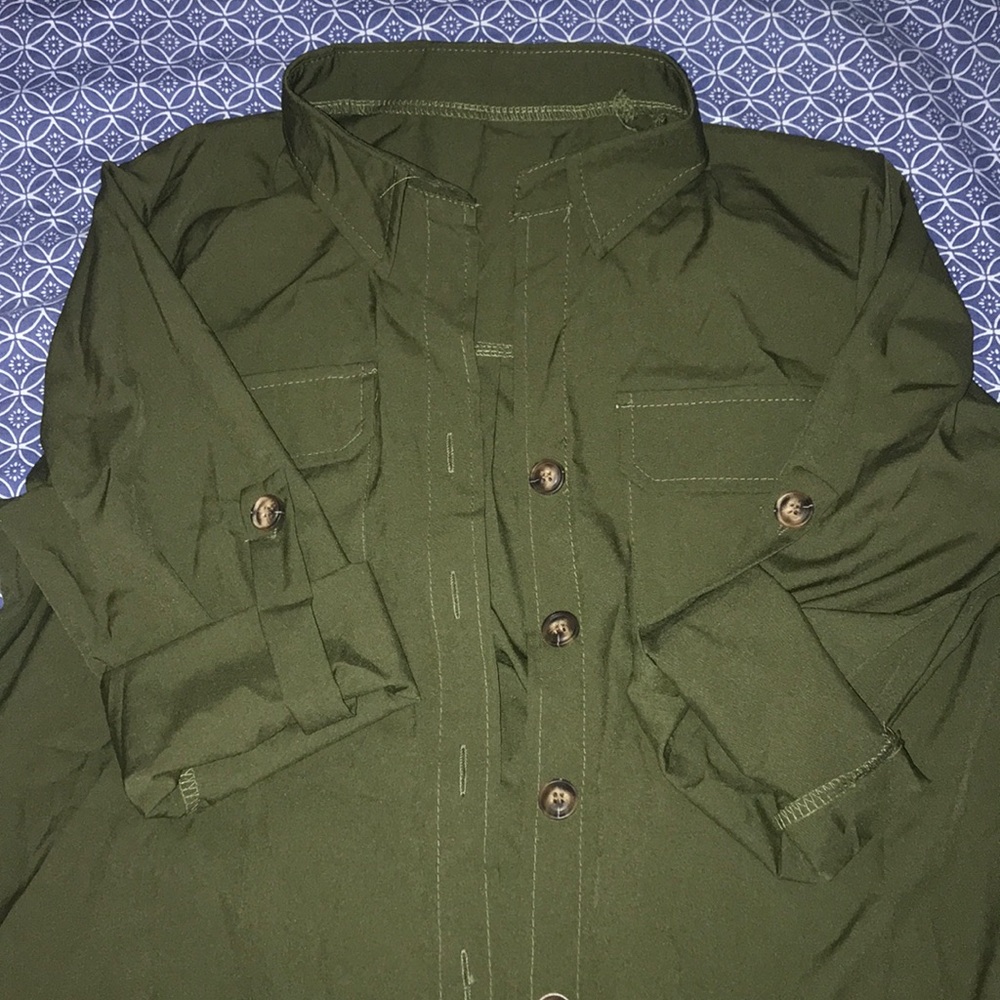 Olive green button down shirt
